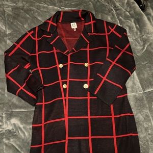 Anne Klein Women’s Size L Dressy Casual Woven Jacket Pea Coat Red Black